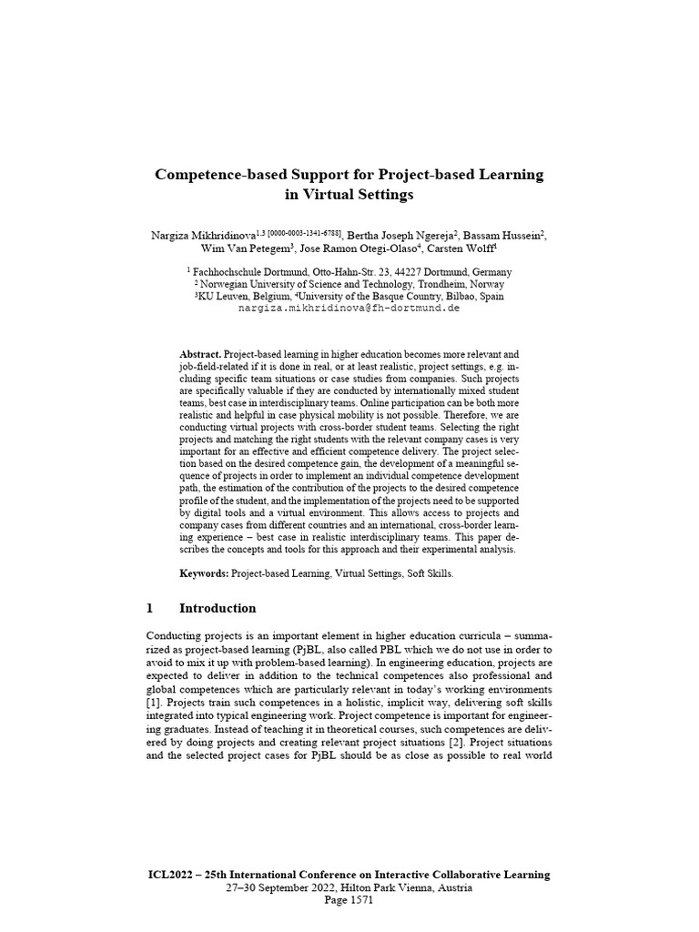 Competence Based Support For Project Based Learning in 29d | PDF ...