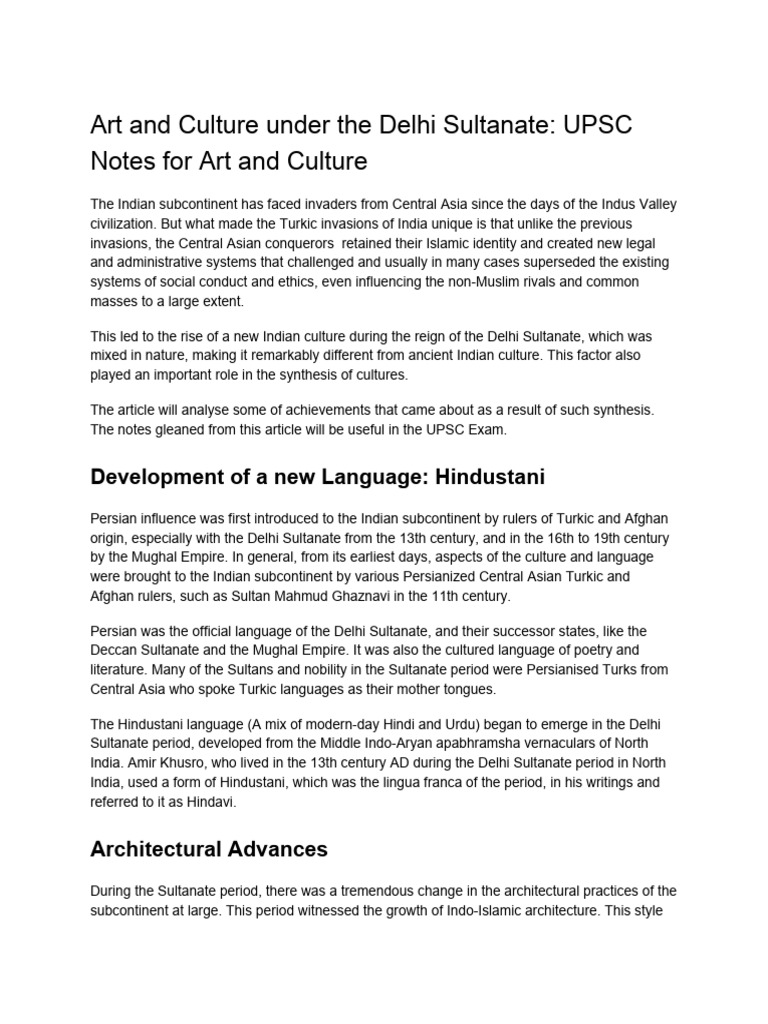 Art and Culture Under The Delhi Sultanate UPSC Notes For Art and ...