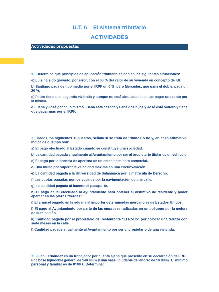 Actividades Ut 6 | PDF | Impuestos | Impuesto sobre la renta