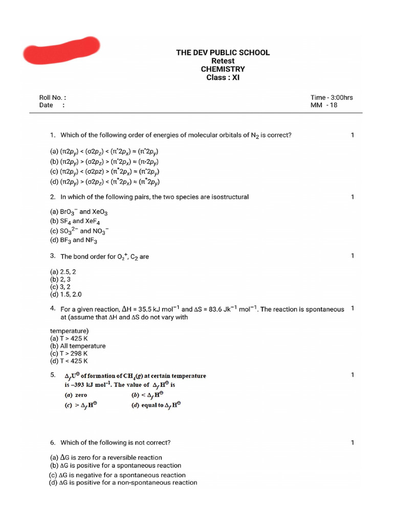 11th Chemistry Compartment | PDF | Heat | Chemical Reactions