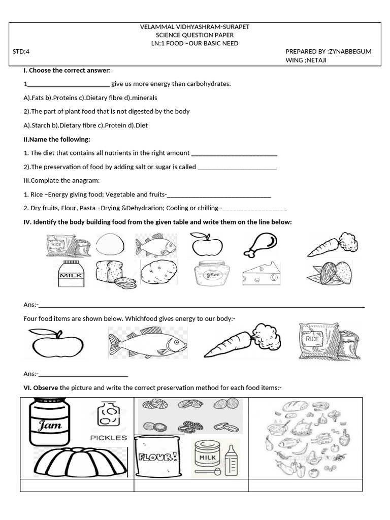 Grade 4 Food and Nutrition Worksheet | PDF | Foods | Diet (Nutrition)