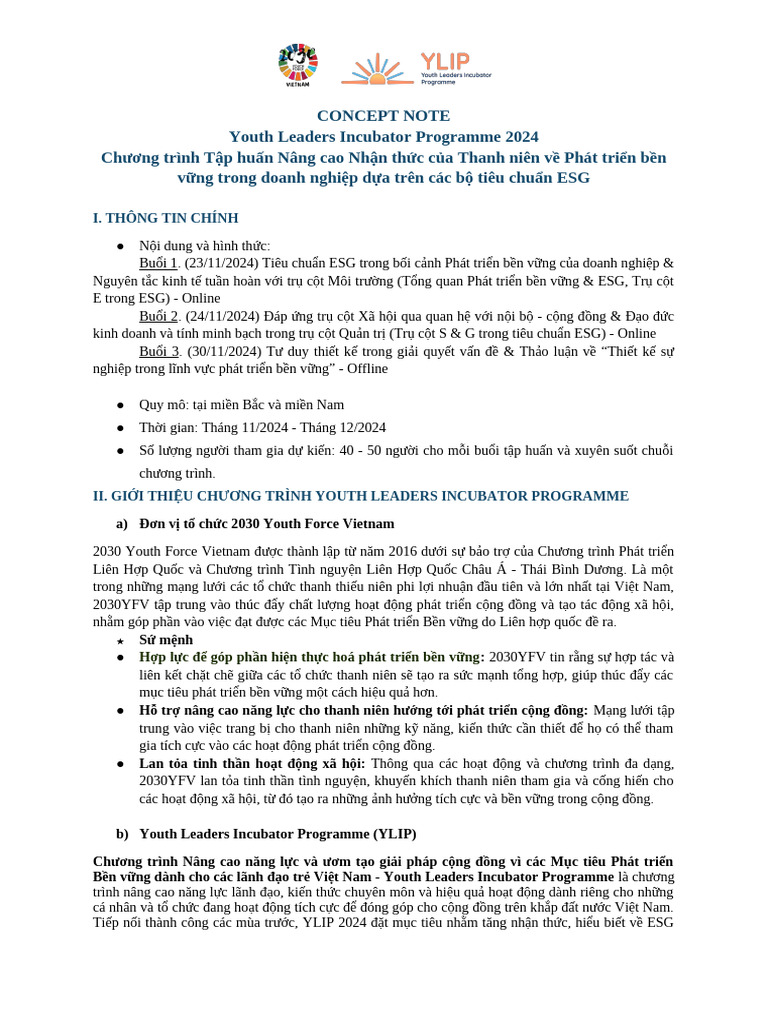 (YLIP 2024) Concept Note - ESG Training | PDF