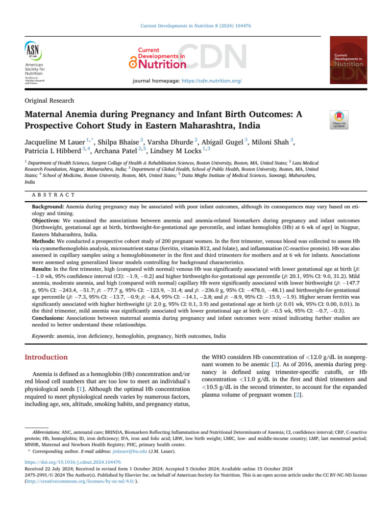 Maternal Anemia and Infant Outcomes in India | PDF | Pregnancy | Anemia