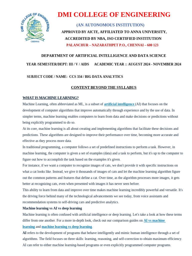 CBSYLLABUS BDA 1 | PDF | Machine Learning | Deep Learning
