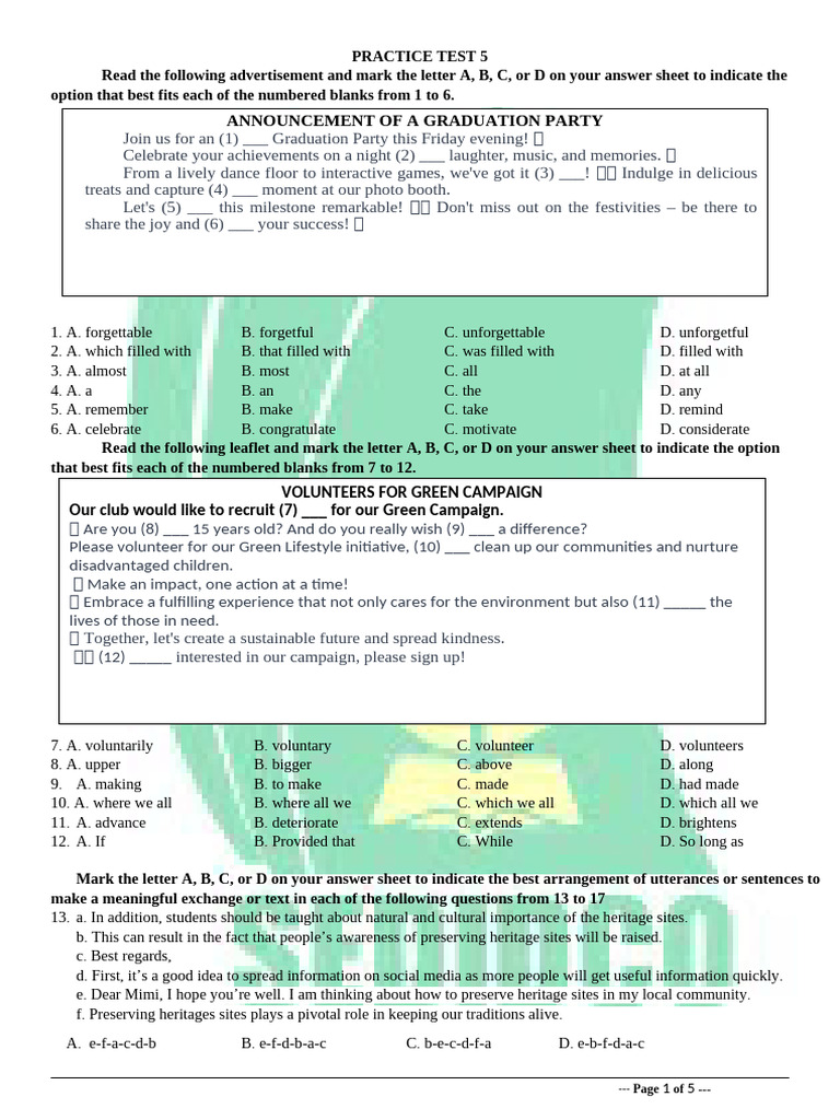 Practice Test 5 Overview | PDF | Wildfire | Forests