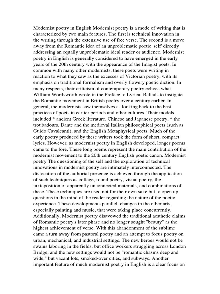 Modernist Poetry in English Literature | PDF | Poetry | Poets