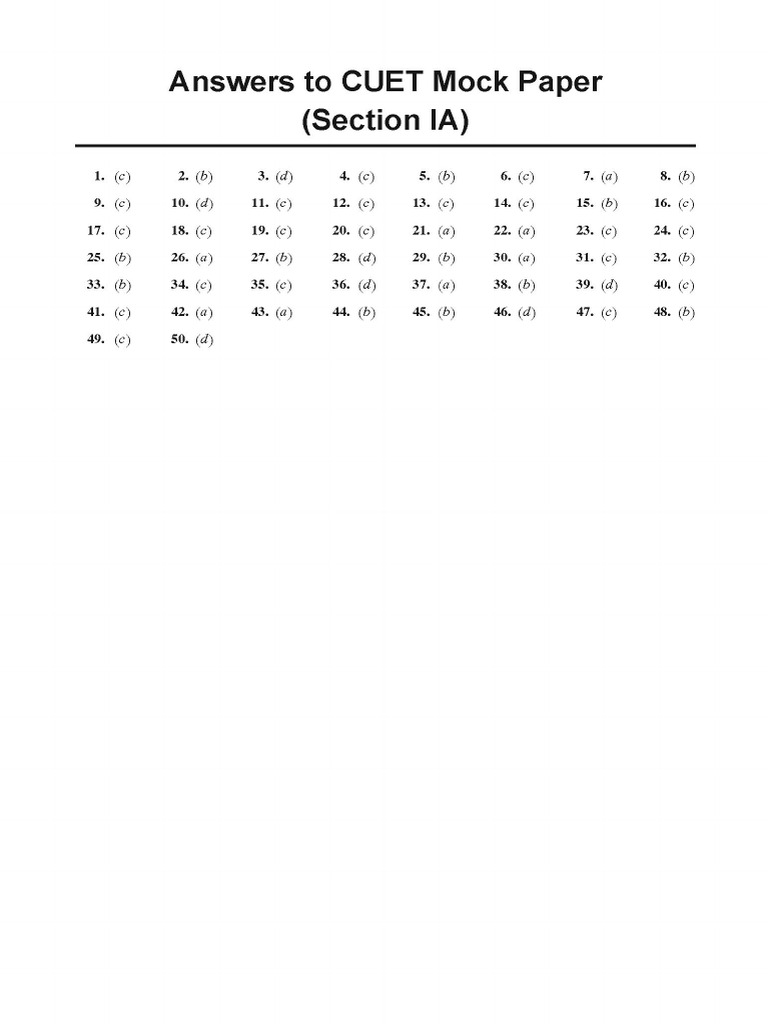 Ead Answers To Mock Paper Section I Cuet | PDF