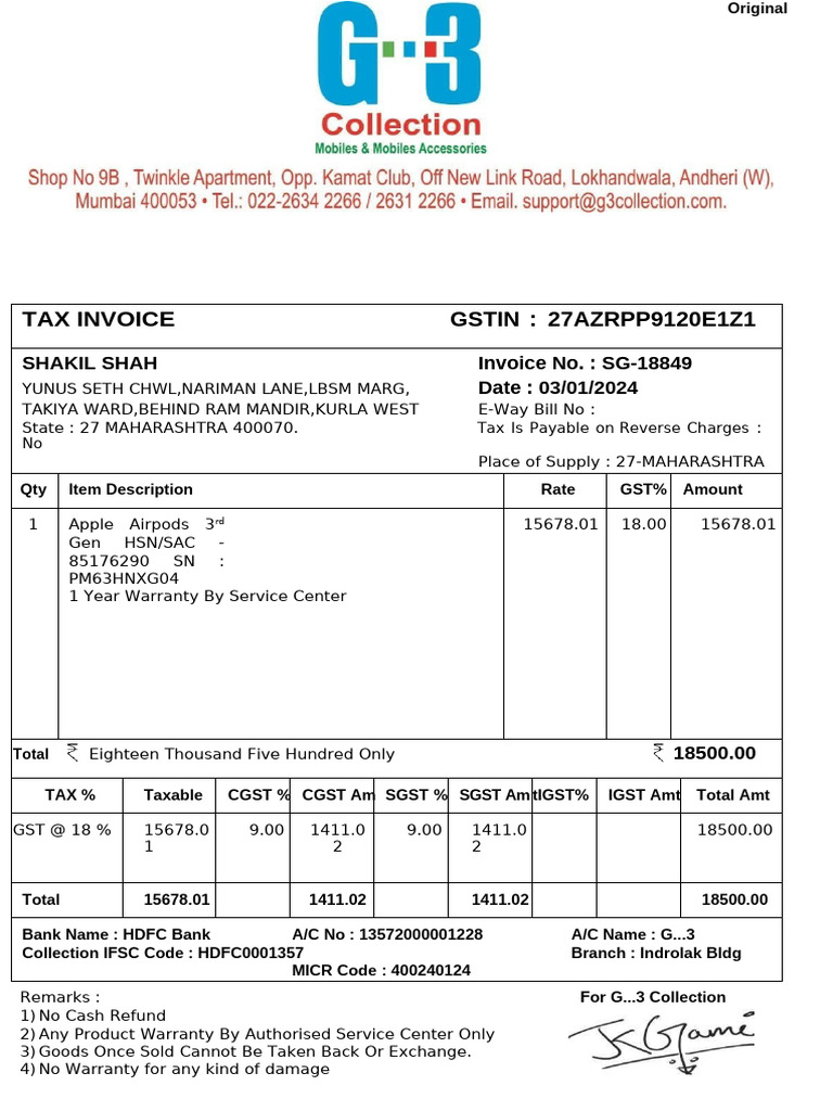 Airpod 3 Bill | PDF