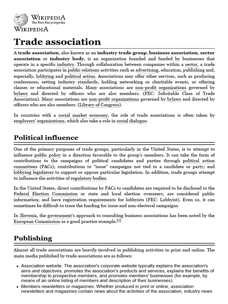 Trade Association - Wikipedia | PDF | Economies | Business