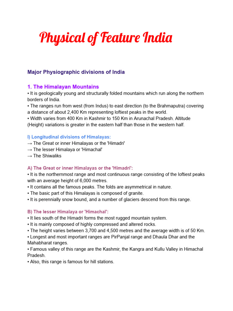 Major Physiographic Divisions of India | PDF | Himalayas | Earth Sciences