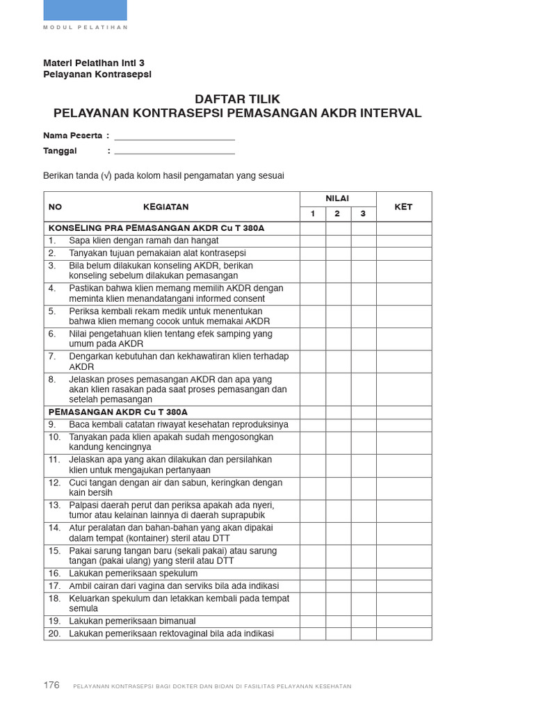 Daftar Tilik MPI3_Pemasangan AKDR Interval | PDF
