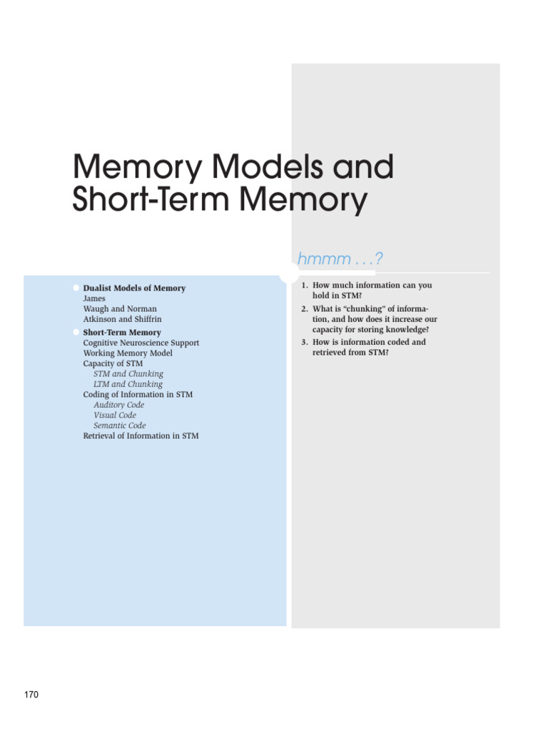 Memory Models: Short-Term Insights | PDF | Memory | Working Memory