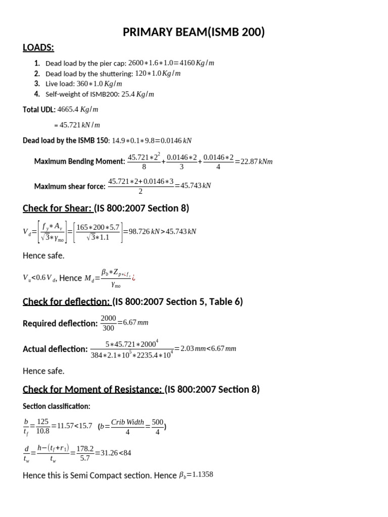 ISMB Beam Design and Load Analysis | PDF | Beam (Structure) | Applied ...