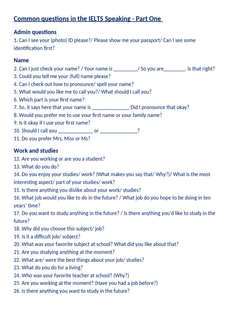 IELTS Speaking Part One: Common Questions | PDF | Hobbies | Meal