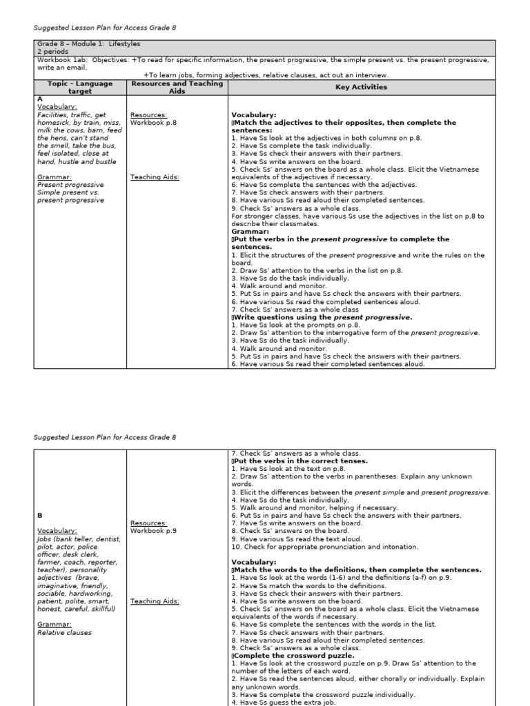Grade 8 Lifestyles Lesson Plan | PDF | Sentence (Linguistics) | Phrase