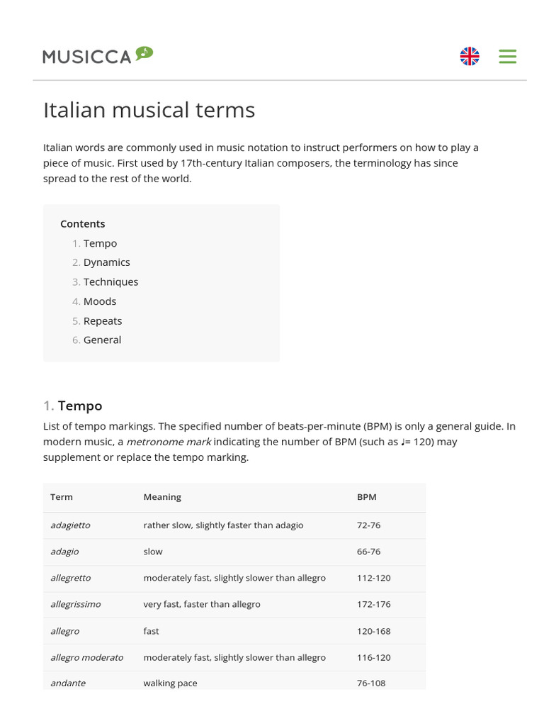 Italian Musical Terms and Definitions | PDF | Tempo | Musical Compositions