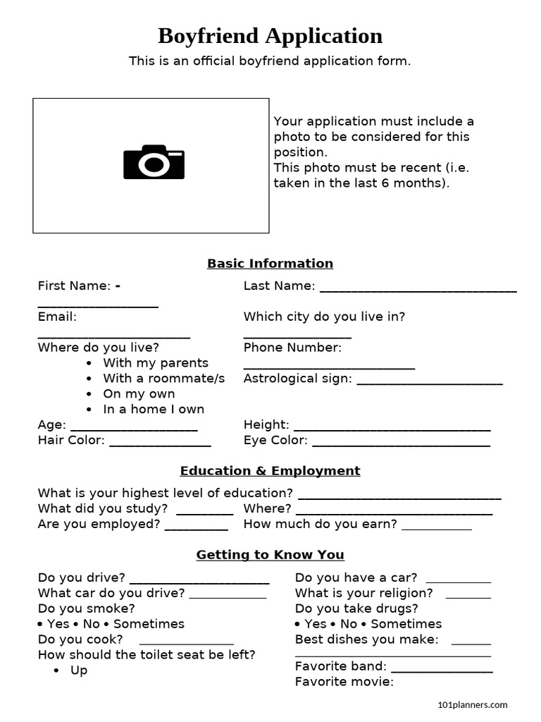 Humorous Boyfriend Application Form | PDF