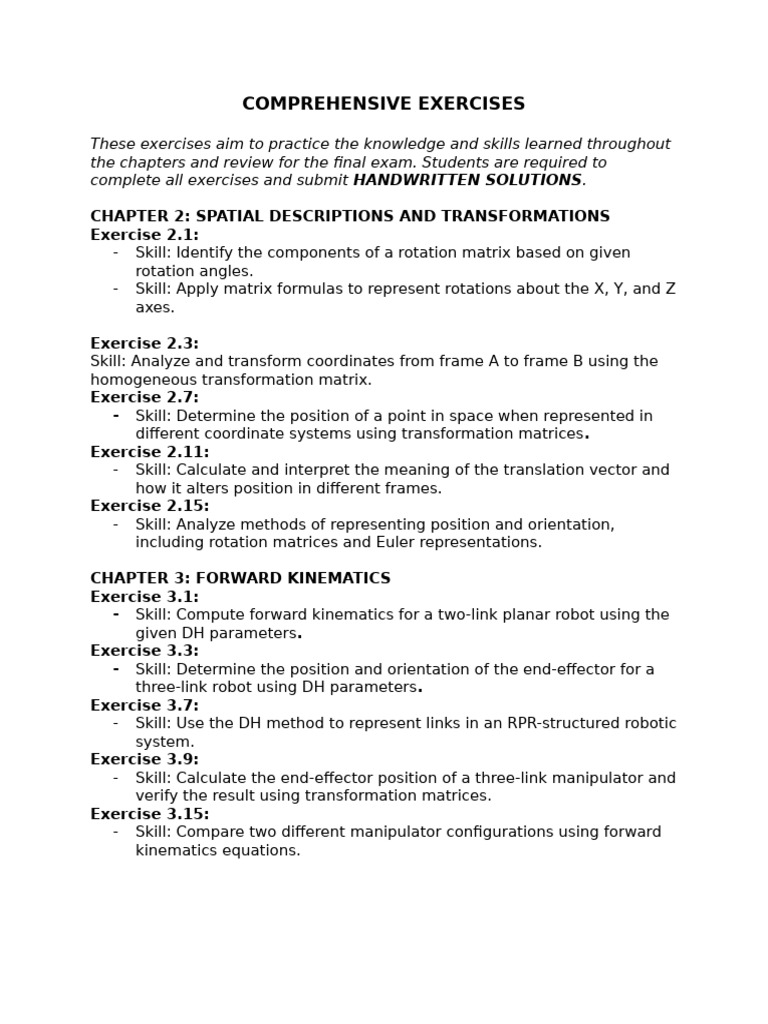 Exercises | PDF | Kinematics | Matrix (Mathematics)