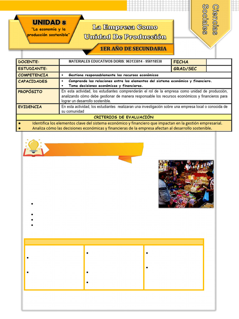 Ficha de Actividad CCSS 1° - Semana 2 | PDF | Business | Capital (economía)