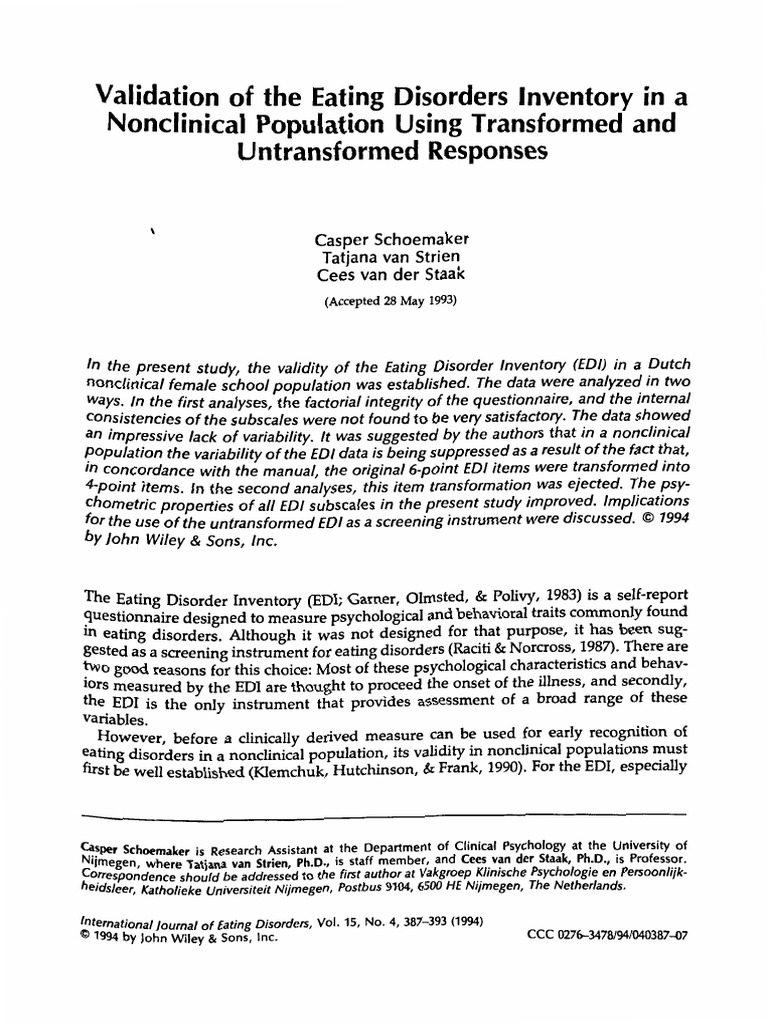 Validating Eating Disorders Inventory in Youth | PDF | Eating Disorder ...