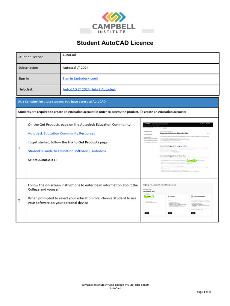 AutoCAD LT 2024 Student License Guide | PDF