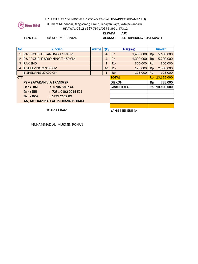 Contoh Rak Double untuk Minimarket | PDF
