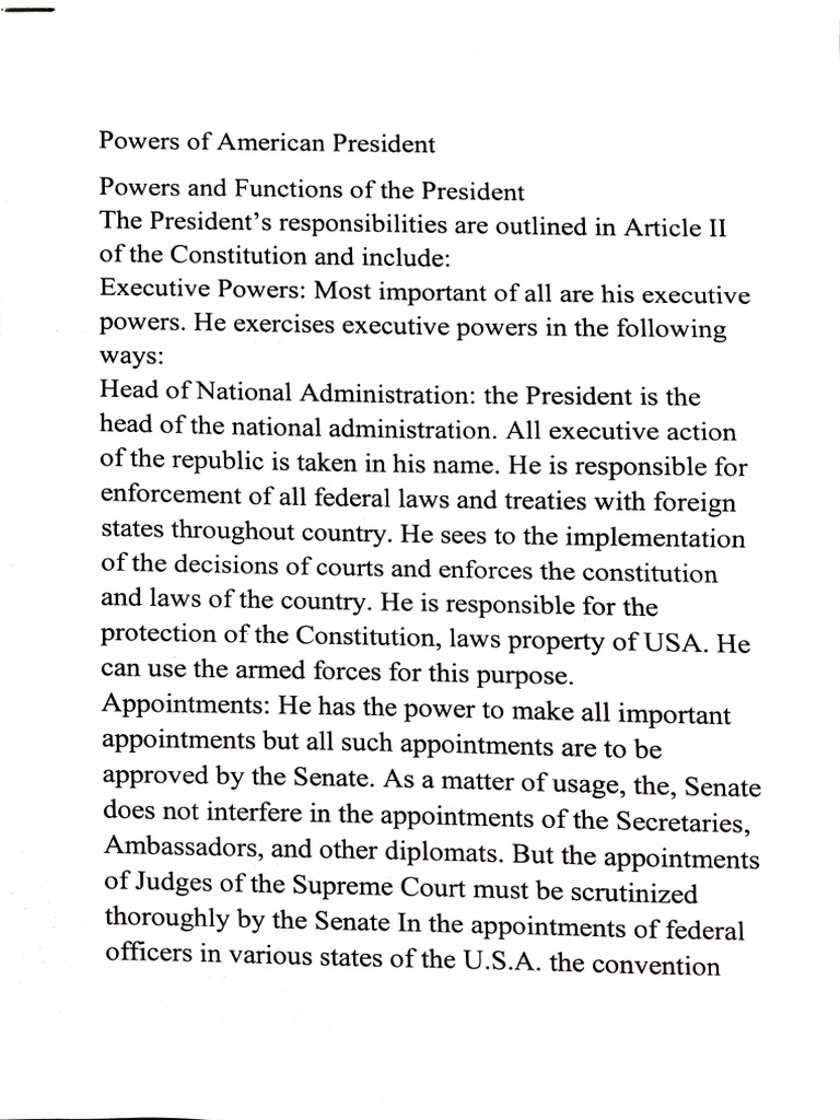 Powers and Functions of the U.S. President | PDF | American Government ...