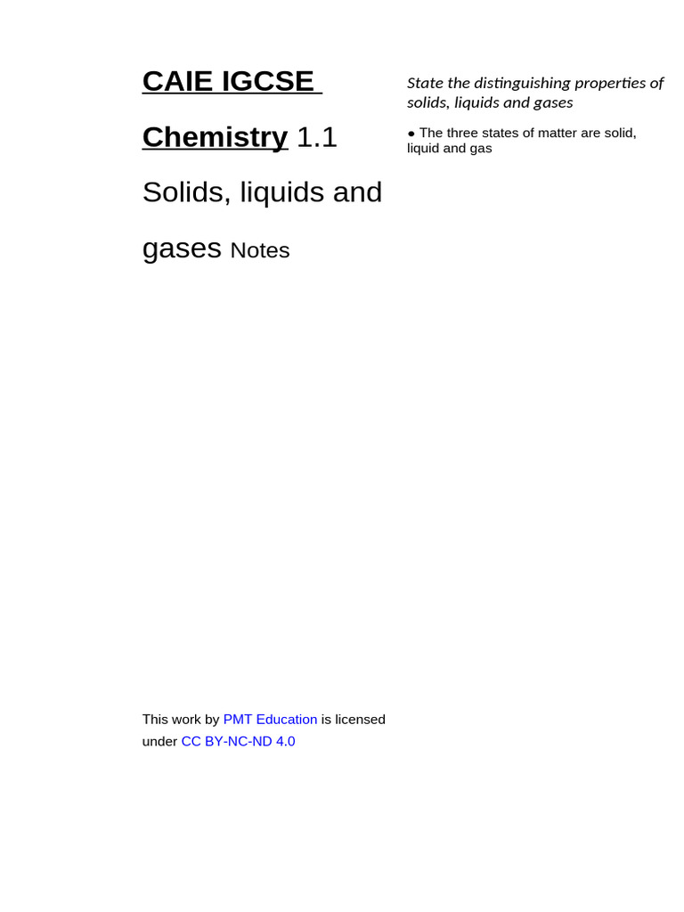 Notes Solids, Liquids and Gases | PDF | Gases | Liquids