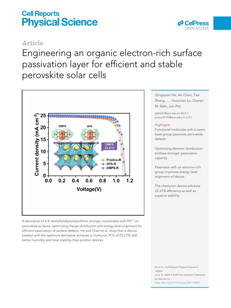 Organic Passivation for Stable Perovskite Cells | PDF | Chemical Bond ...
