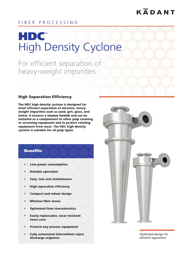 High Density Cyclone for Impurity Separation | PDF | Wear | Fibers