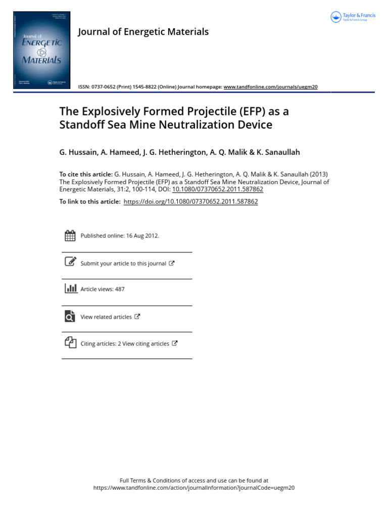 The Explosively Formed Projectile EFP As A Standoff Sea Mine ...