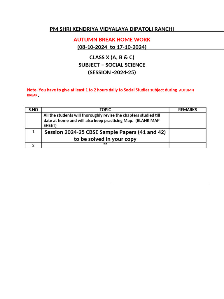 Class X Social Science Autumn Homework | PDF