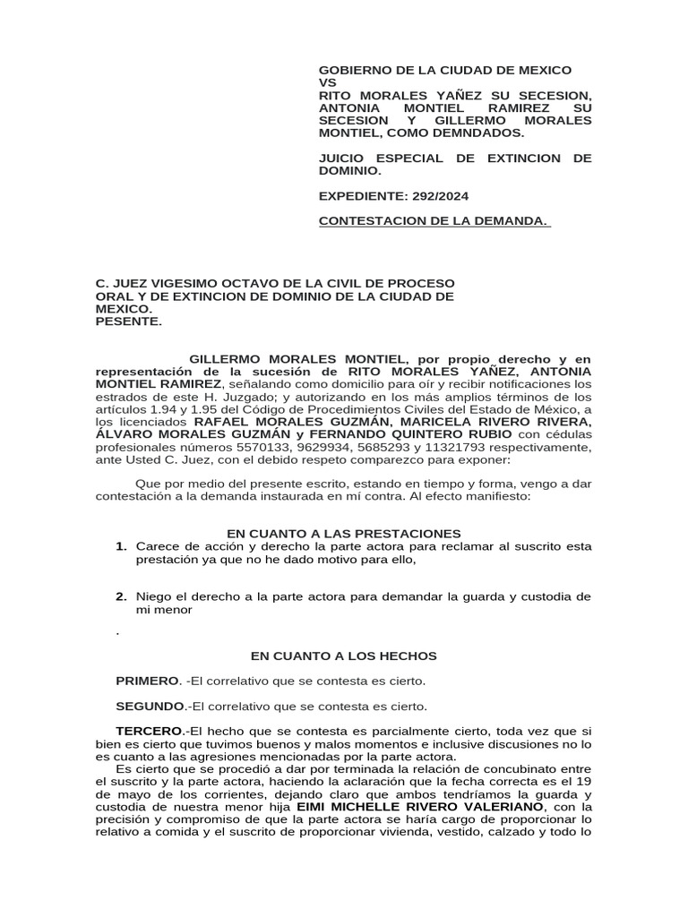 Contestación a Juicio de Extinción de Dominio | PDF | Demanda judicial ...