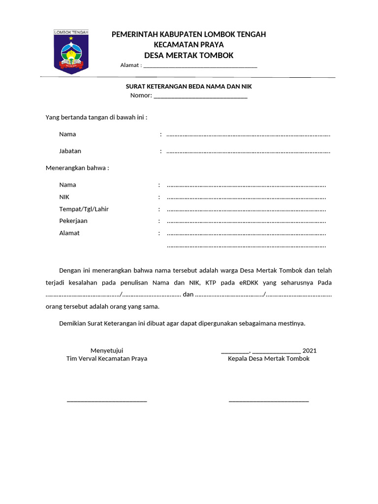 Surat keterangan beda nama dan nik pdf