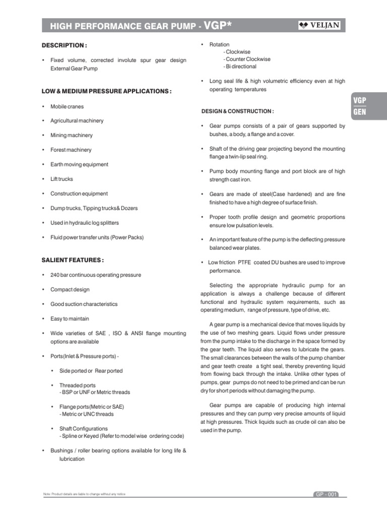 High-Performance Gear Pump Overview | PDF | Pump | Horsepower