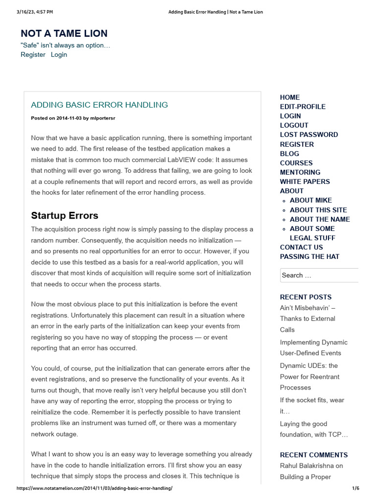 Adding Basic Error Handling - Not A Tame Lion | PDF | Control Flow ...