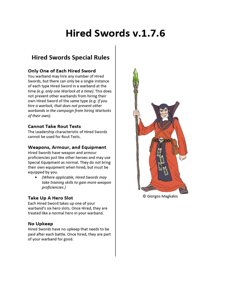 Hired Swords Rules for Warbands | PDF