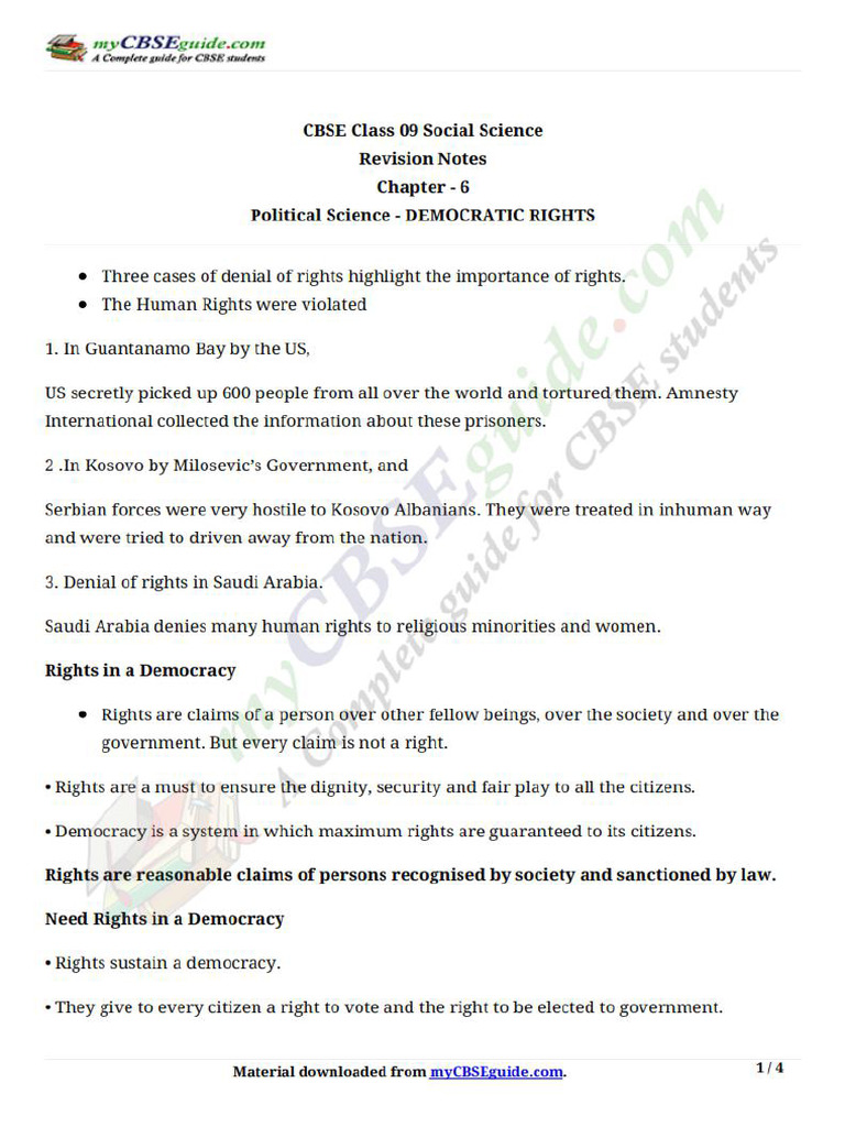09 Social Science Key Notes Pol SC ch6 Democratic Rights | PDF
