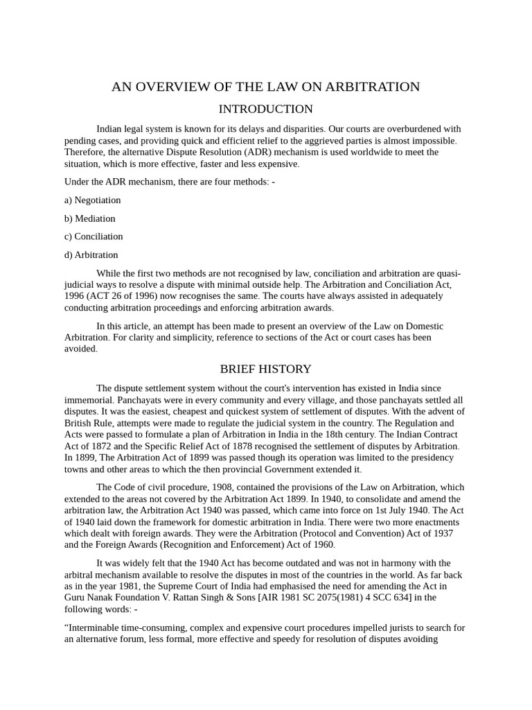 An Overview of The Law On Arbitration | PDF | Arbitration | Costs In ...