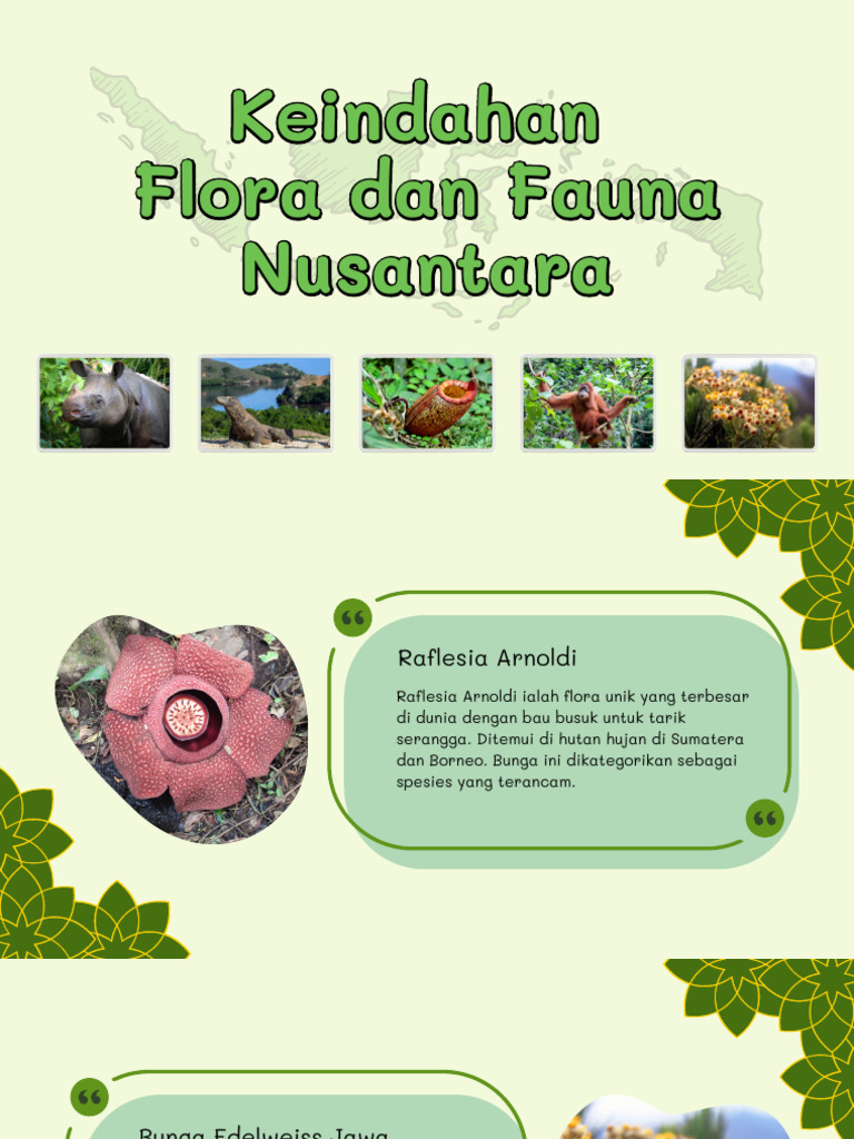 Flora dan Fauna Khas Indonesia Presentasi Kuning Hijau Foto | PDF