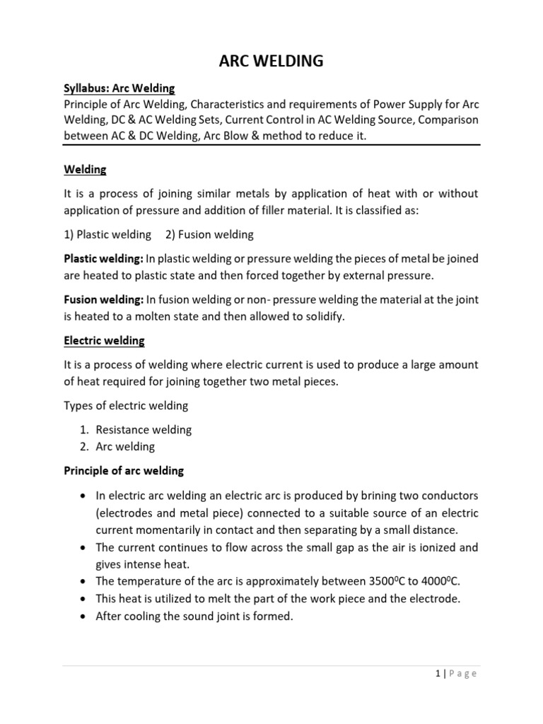 Arc welding final notes | PDF | Electric Arc | Construction