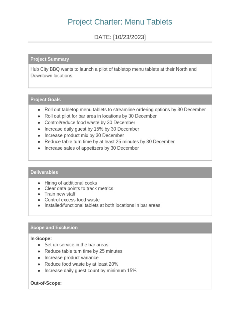 Project Charter | PDF