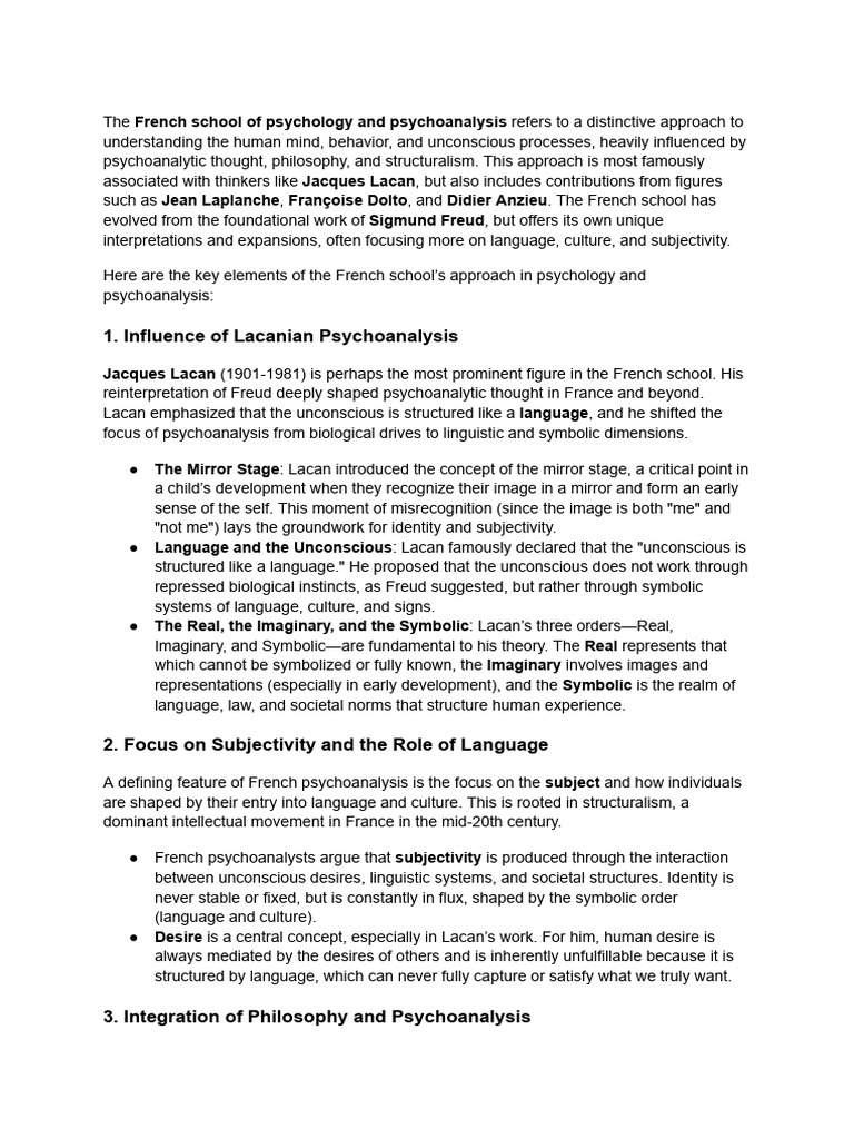 French Psychoanalysis: Key Concepts Explained | PDF | Psychoanalysis ...