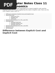 Cost Chapter Notes Class 11 Microeconomics