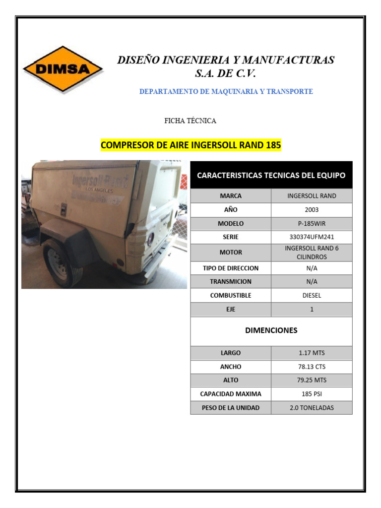 Compresor Ingersoll Rand 185 CFM | PDF