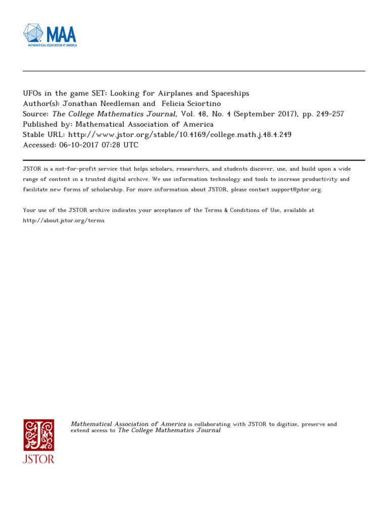 UFOs in SET Game: Mathematical Insights | PDF | Geometry | Euclidean Vector