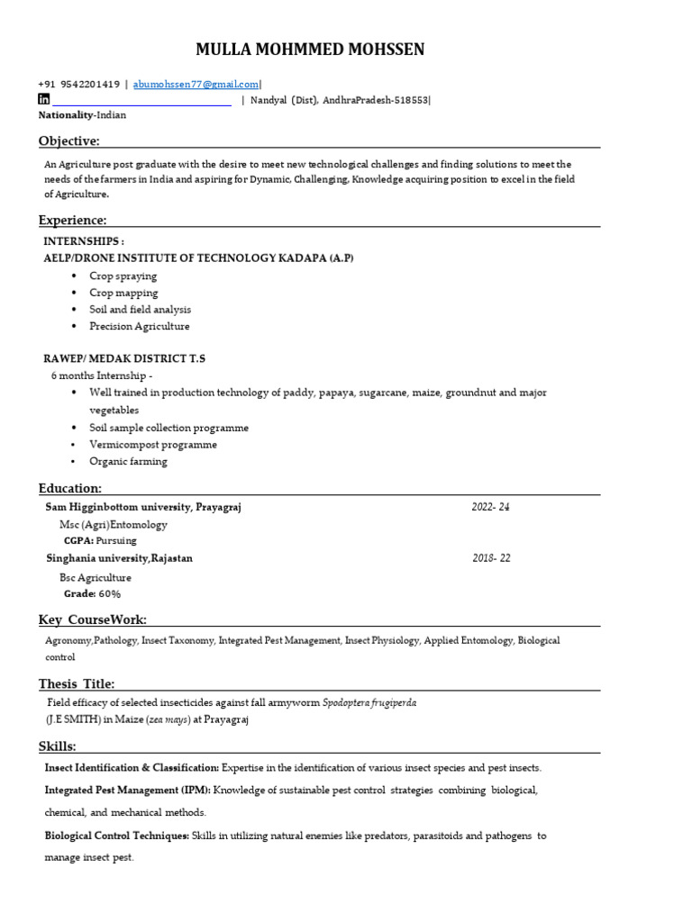 Updated_M_MOHMMED_MOHSSEN_RESUME_2024_v2 PDF Agriculture