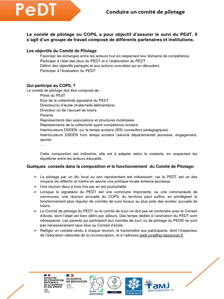 Guide du Comité de Pilotage PEdT | PDF | Communes de France