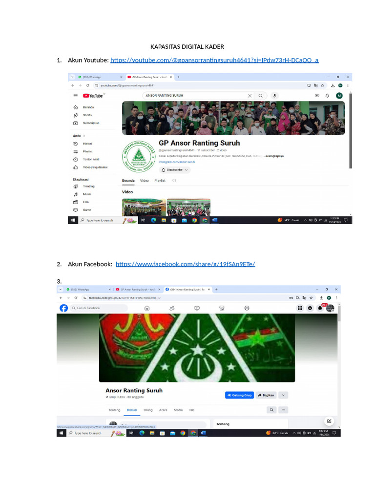 Link Medsos Ansor Suruh 2024 | PDF