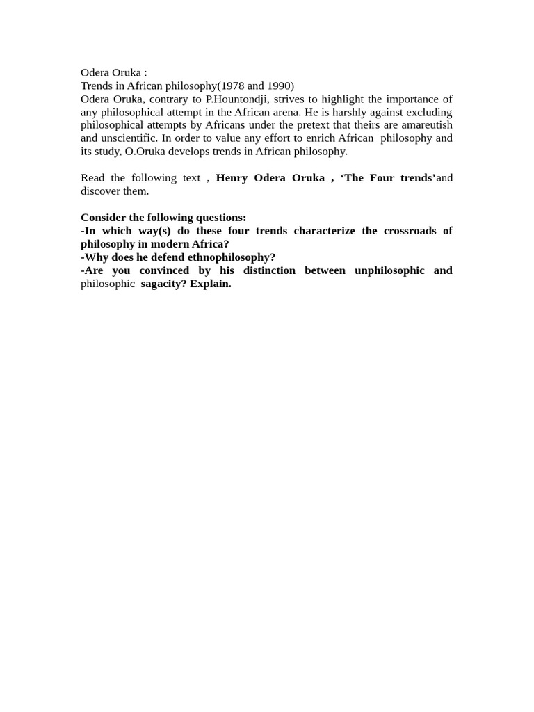 Trends in African Philosophy by Oruka | PDF
